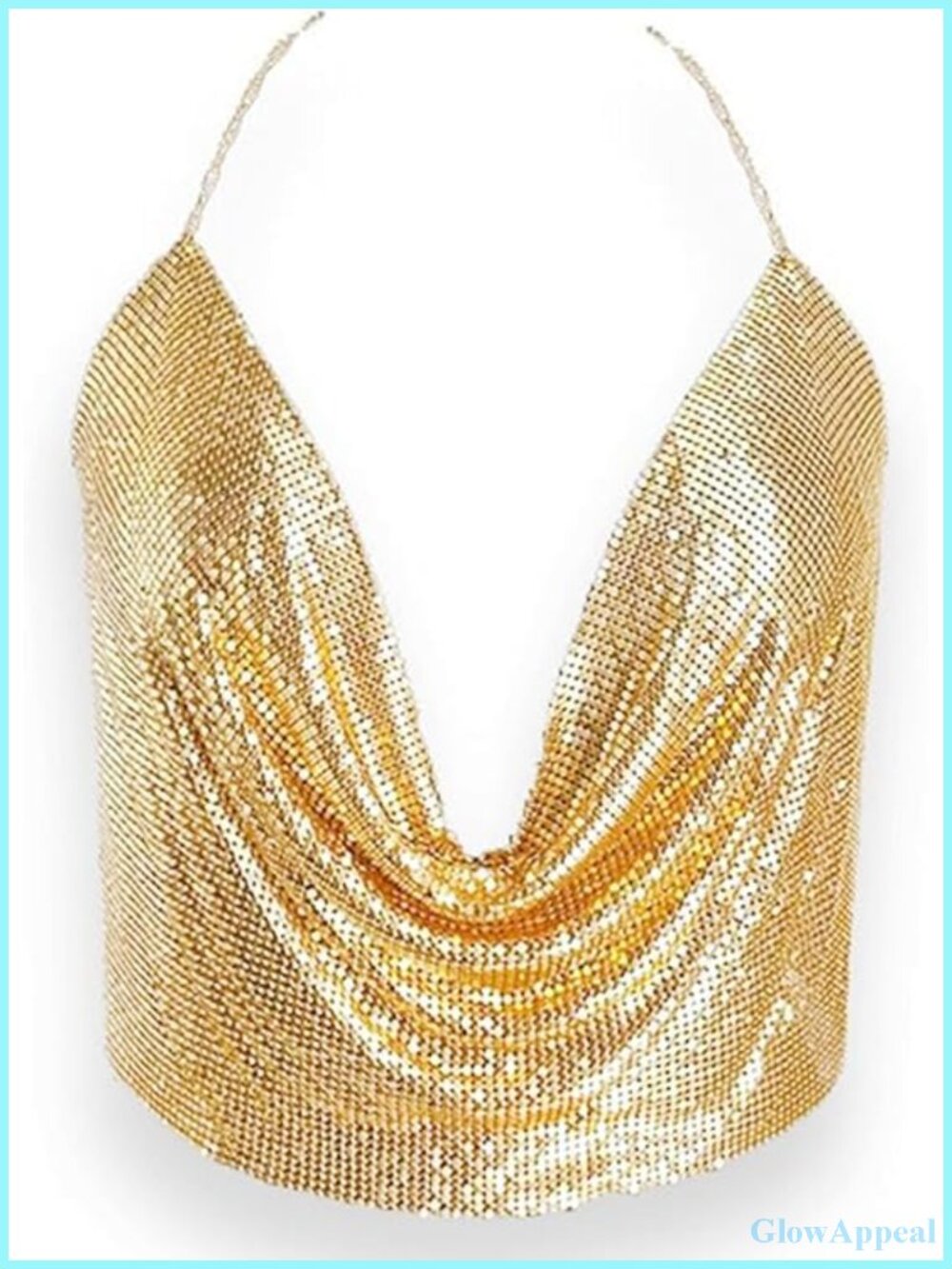 Sparkly Body Chain Crop Top Metallic Mesh Deep V Neck Cami